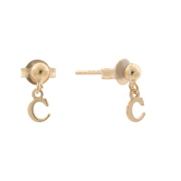 GOLDEN CLEF Gold/C Made In Italy 14k Gold Initial Dangle Stud Earrings - Picture 1 of 2